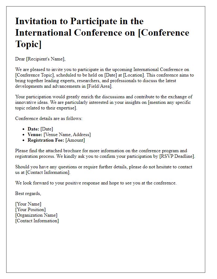 Letter template of invitation for international conference participation