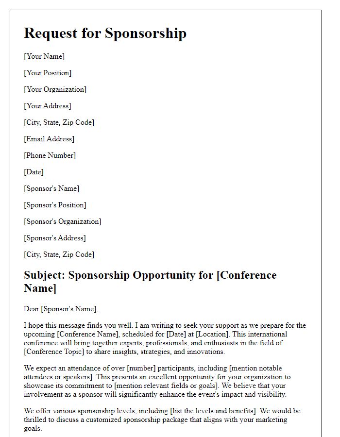 Letter template of sponsorship request for international conference