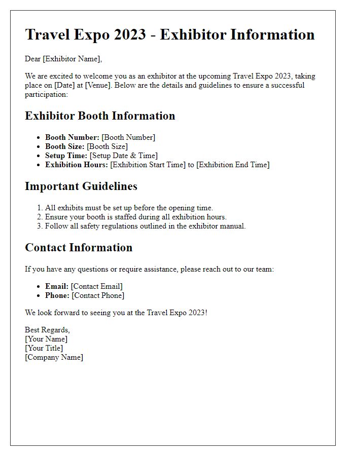 Letter template of travel expo exhibitor information