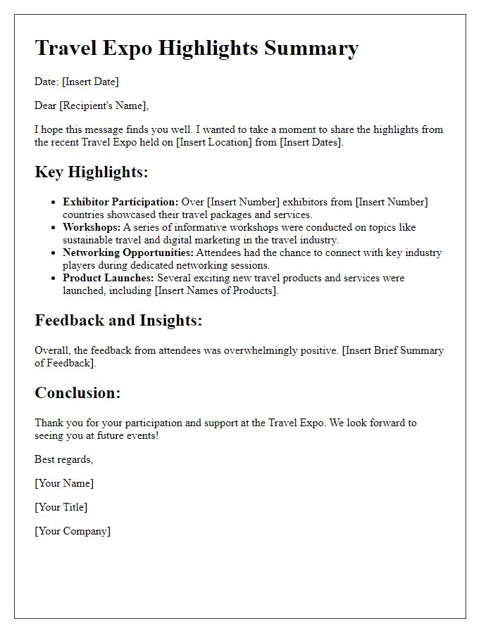 Letter template of travel expo highlights summary