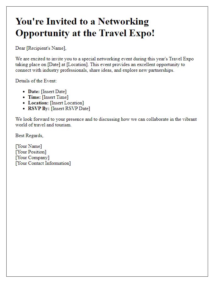 Letter template of travel expo networking opportunity invitation