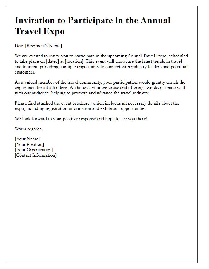 Letter template of travel expo participation invitation