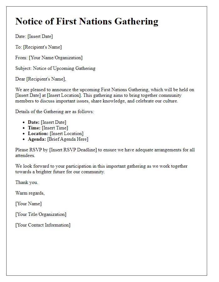 Letter template of First Nations Gathering Notice