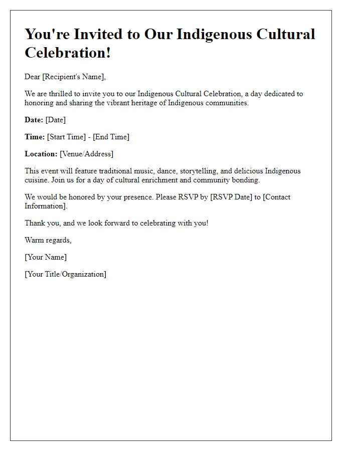 Letter template of Indigenous Cultural Celebration Invitation