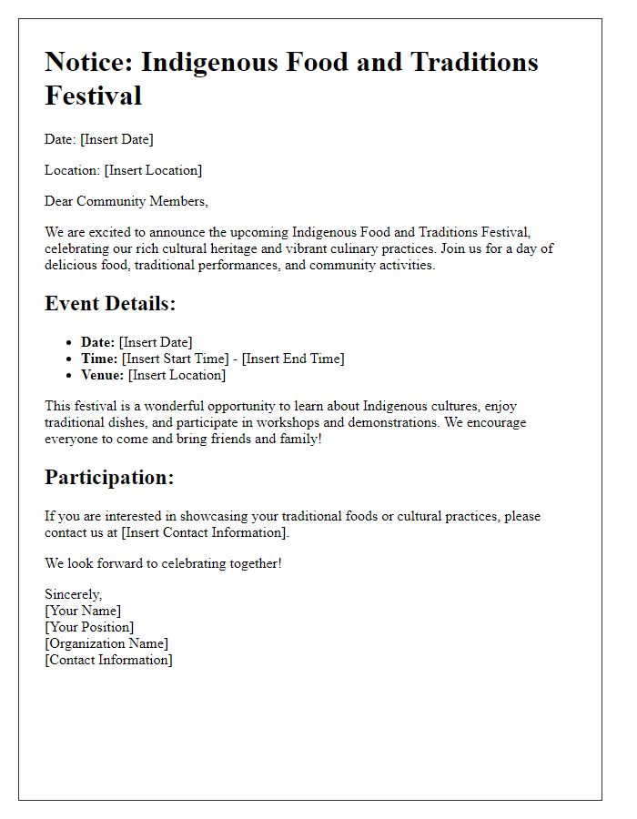 Letter template of Indigenous Food and Traditions Festival Notice