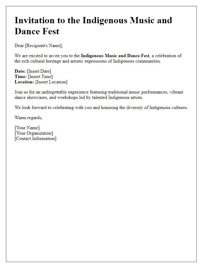 Letter template of Indigenous Music and Dance Fest Invitation