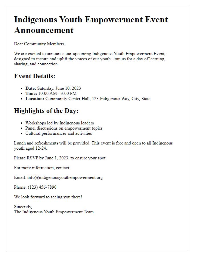 Letter template of Indigenous Youth Empowerment Event Announcement