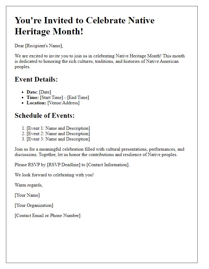 Letter template of Native Heritage Month Events Invitation