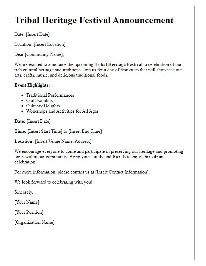 Letter template of Tribal Heritage Festival Announcement