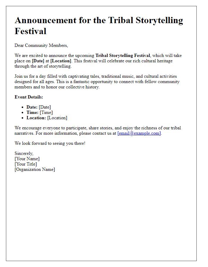 Letter template of Tribal Storytelling Festival Announcement