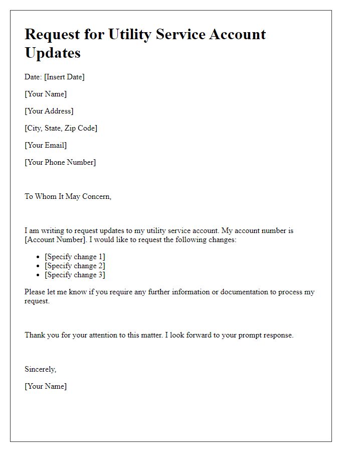 Letter template of request for utility service account updates