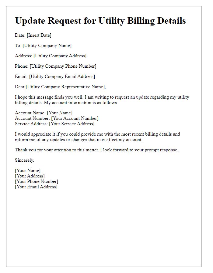 Letter template of update request for utility billing details