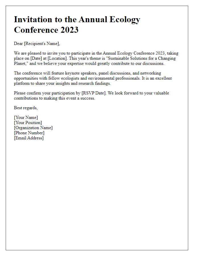 Letter template of invitation for ecology conference participation