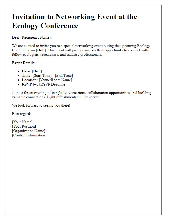 Letter template of networking events at ecology conference