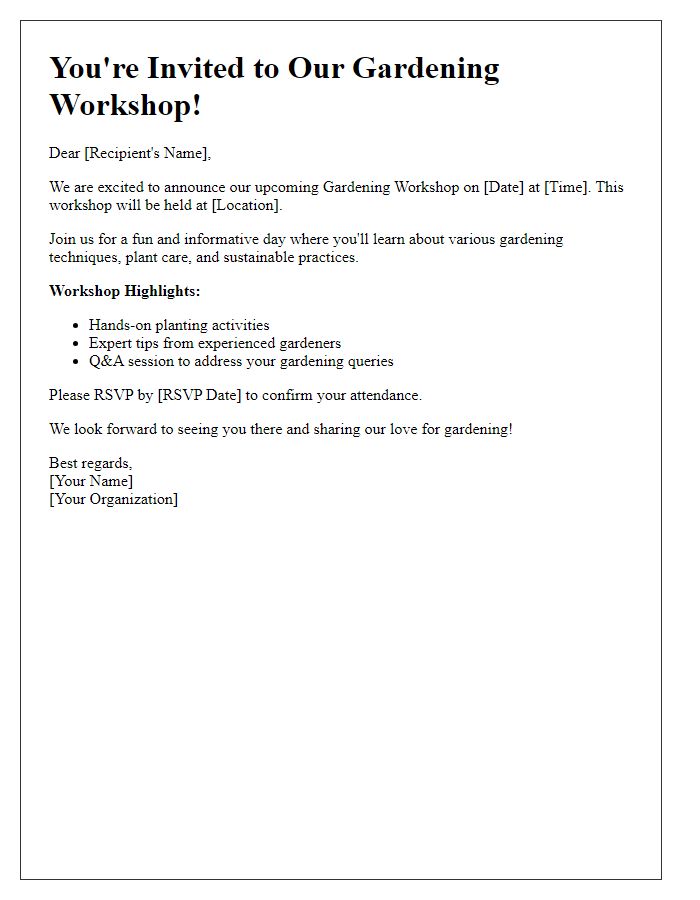 Letter template of gardening workshop invitation