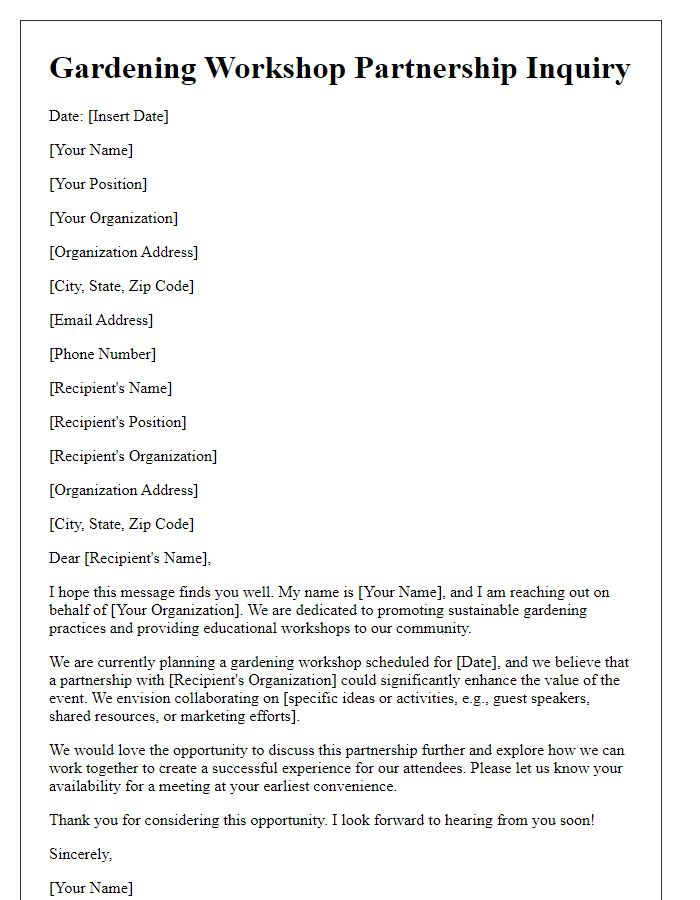 Letter template of gardening workshop partnership inquiry