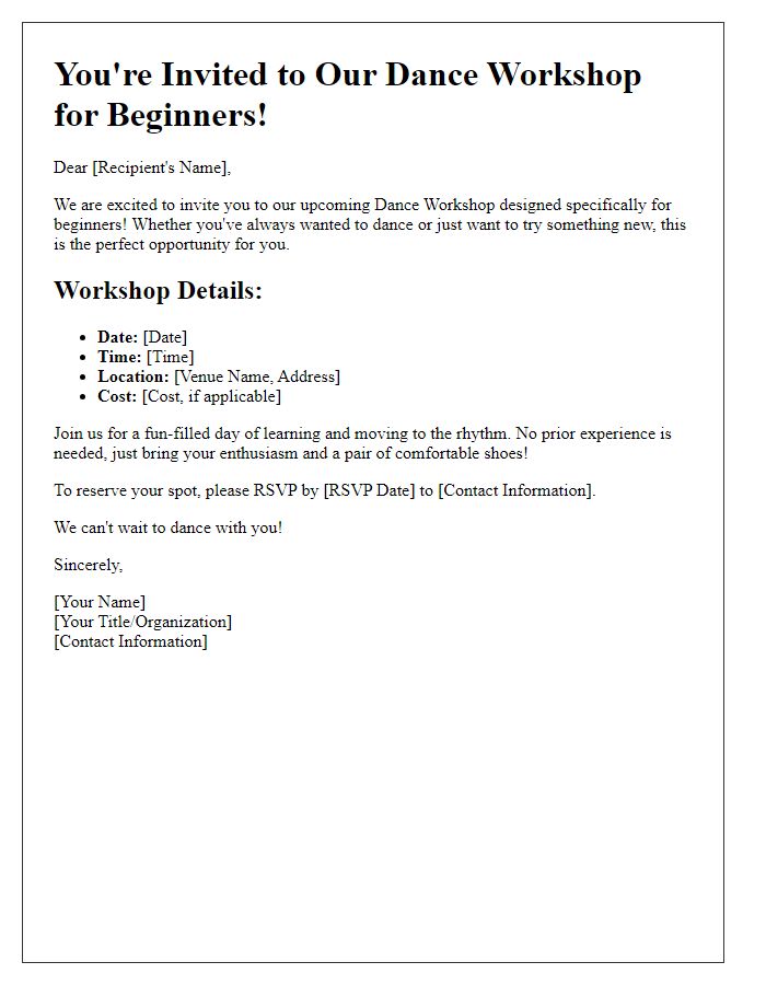 Letter template of Dance Workshop Invitation for Beginners