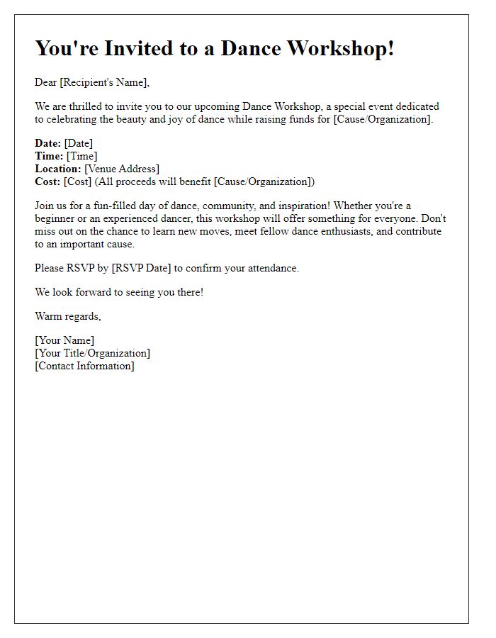 Letter template of Dance Workshop Invitation for Fundraising