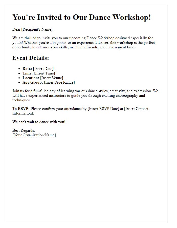 Letter template of Dance Workshop Invitation for Youth