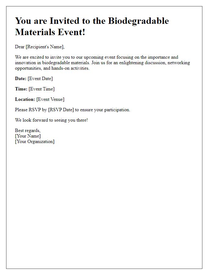 Letter template of biodegradable materials event invitation