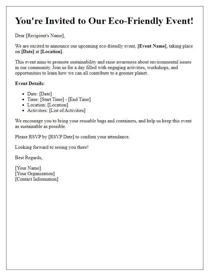 Letter template of eco-friendly event notification