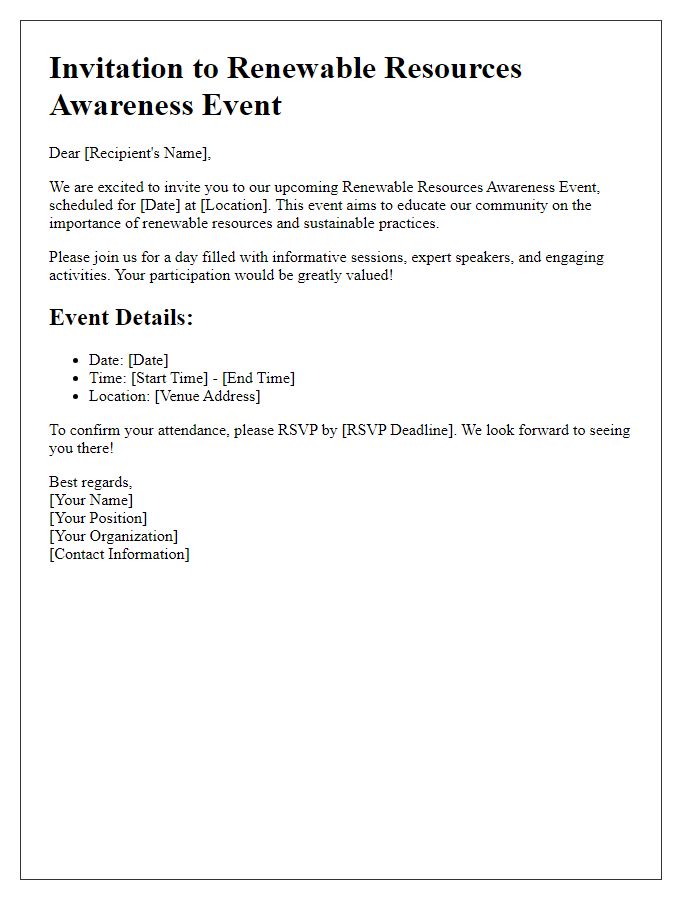 Letter template of renewable resources event communication