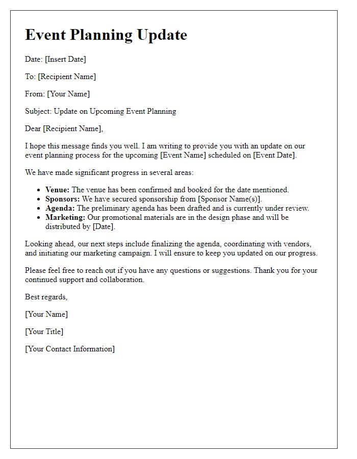 Letter template of responsible event planning update