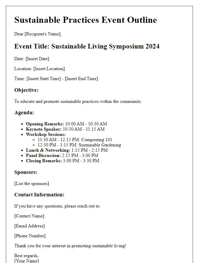 Letter template of sustainable practices event outline