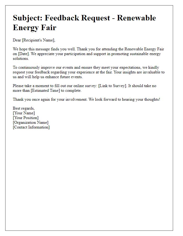 Letter template of feedback request post renewable energy fair