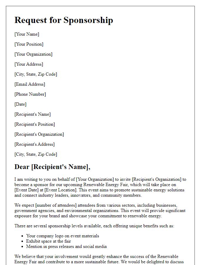 Letter template of sponsorship request for renewable energy fair