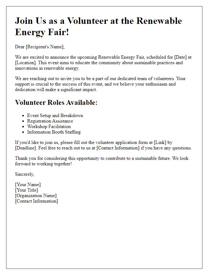 Letter template of volunteer recruitment for renewable energy fair