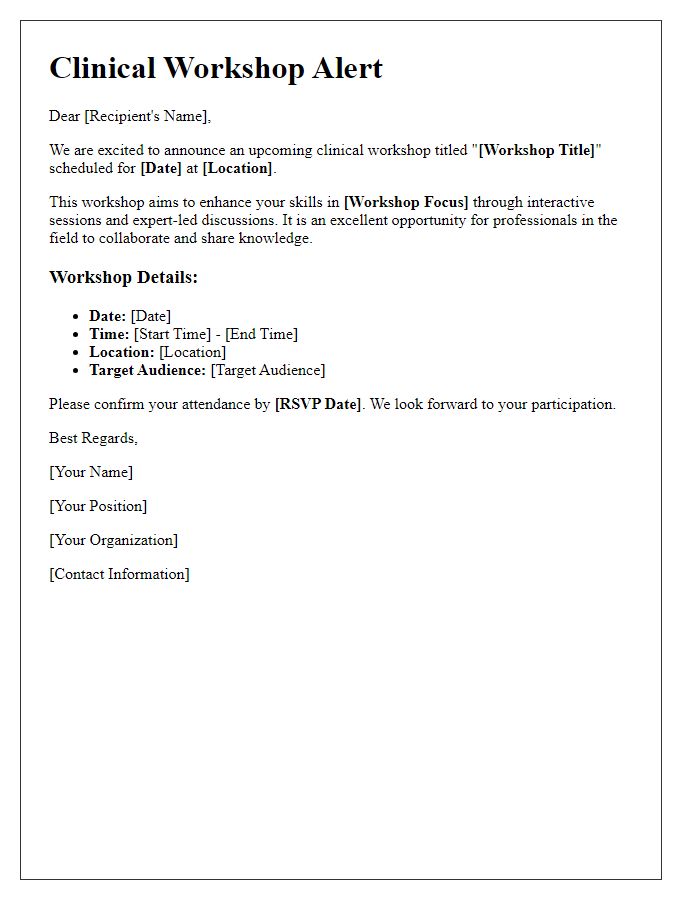 Letter template of clinical workshop alert