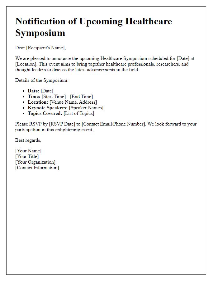 Letter template of healthcare symposium notification