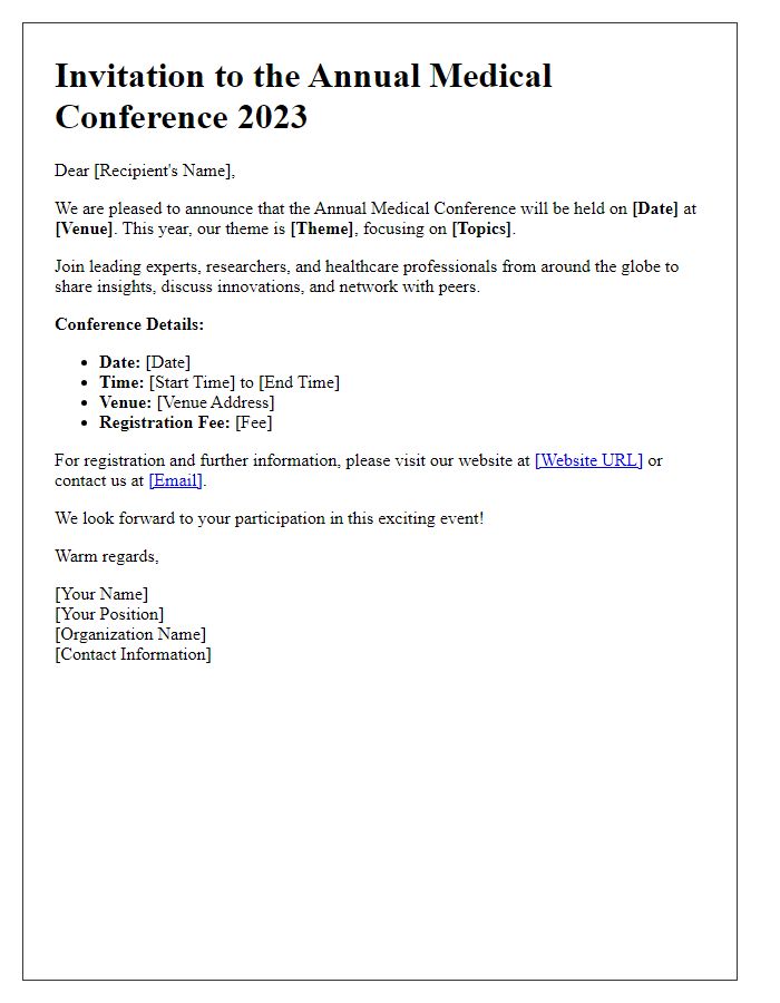 Letter template of medical conference announcement