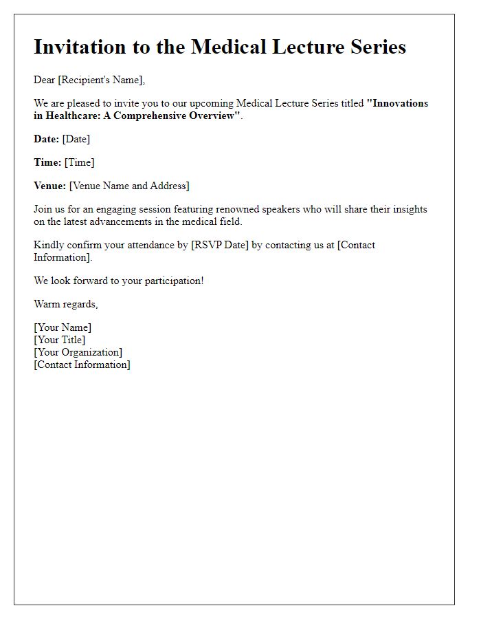 Letter template of medical lecture series invitation