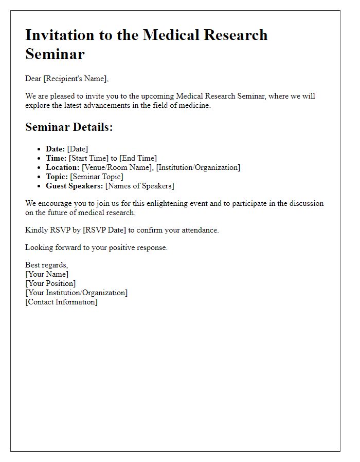 Letter template of medical research seminar details