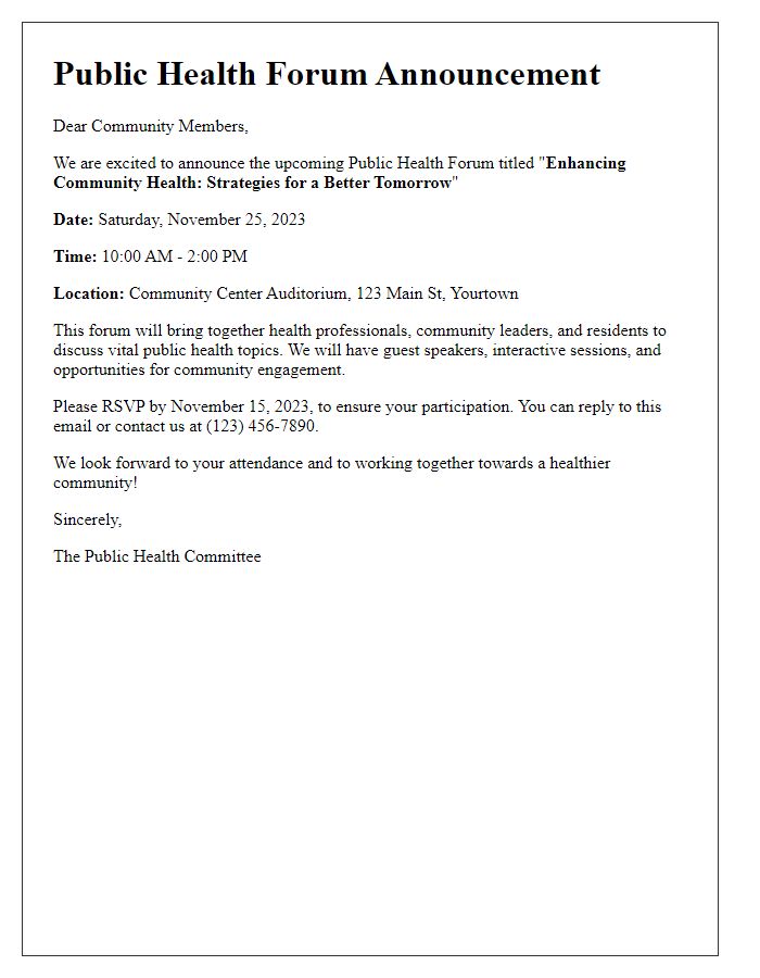 Letter template of public health forum announcement