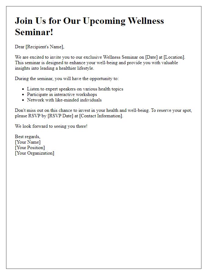 Letter template of wellness seminar promotion