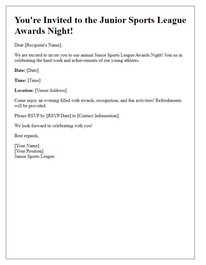 Letter template of junior sports league awards night invitation