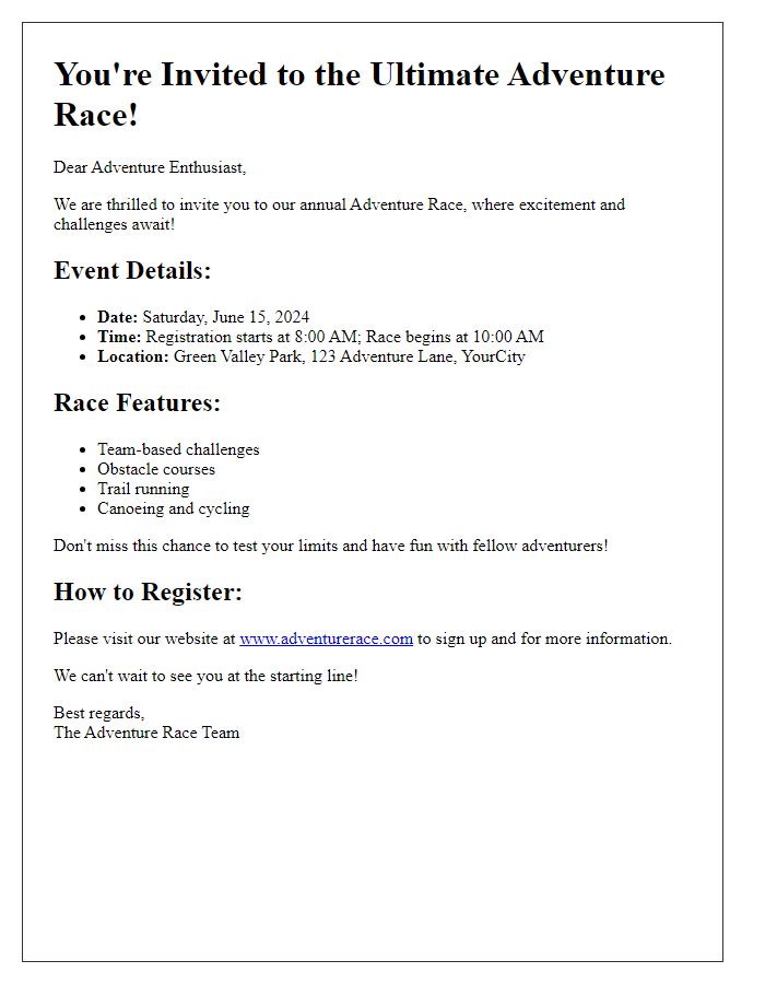 Letter template of adventure race invitation