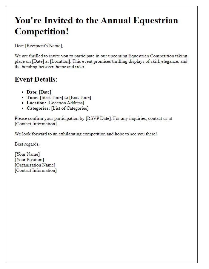 Letter template of equestrian competition invitations