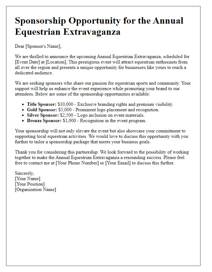 Letter template of equestrian event sponsorship opportunities