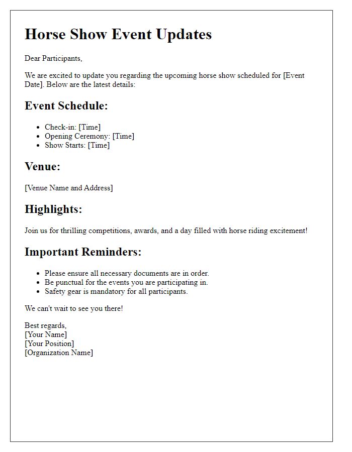 Letter template of horse show event updates