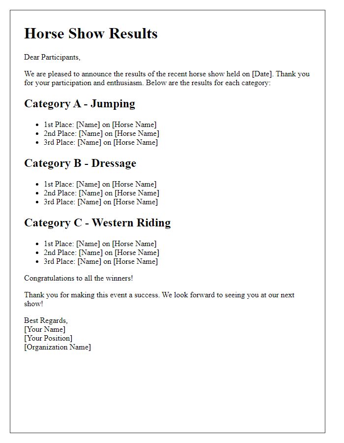 Letter template of horse show results distribution