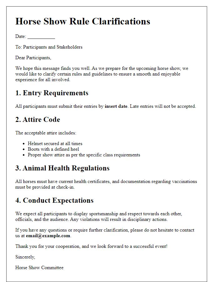 Letter template of horse show rule clarifications