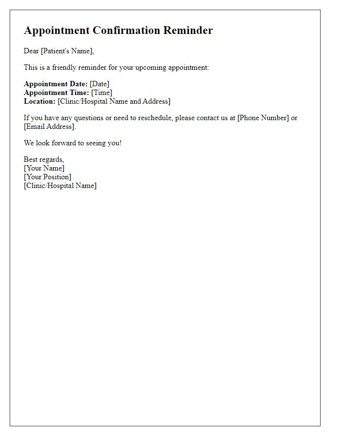 Letter template of appointment confirmation reminder for patients