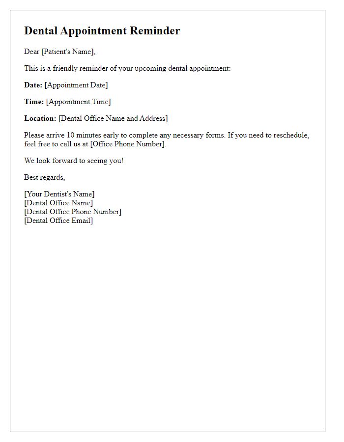 Letter template of dental appointment reminder for patients