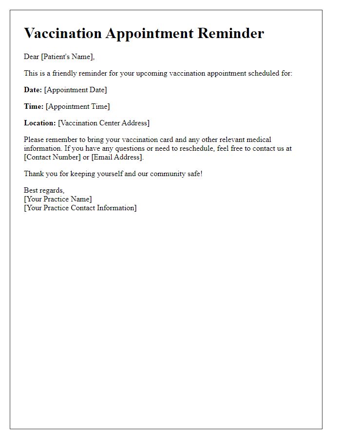 Letter template of vaccination appointment reminder for patients