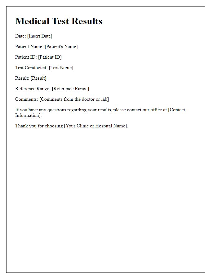 Letter template of medical test results for direct-to-patient delivery