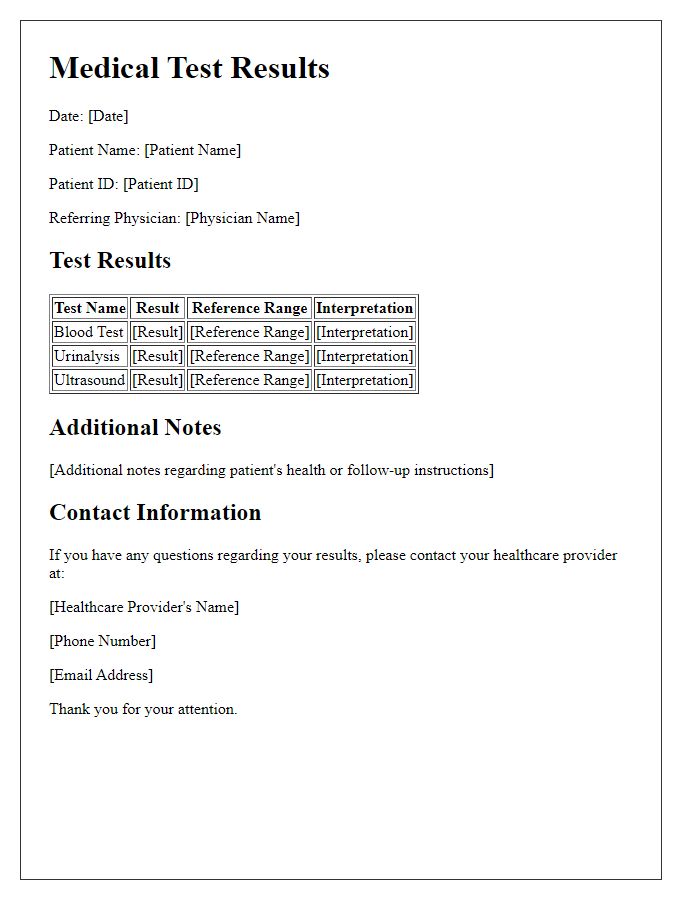 Letter template of medical test results for pregnant patients